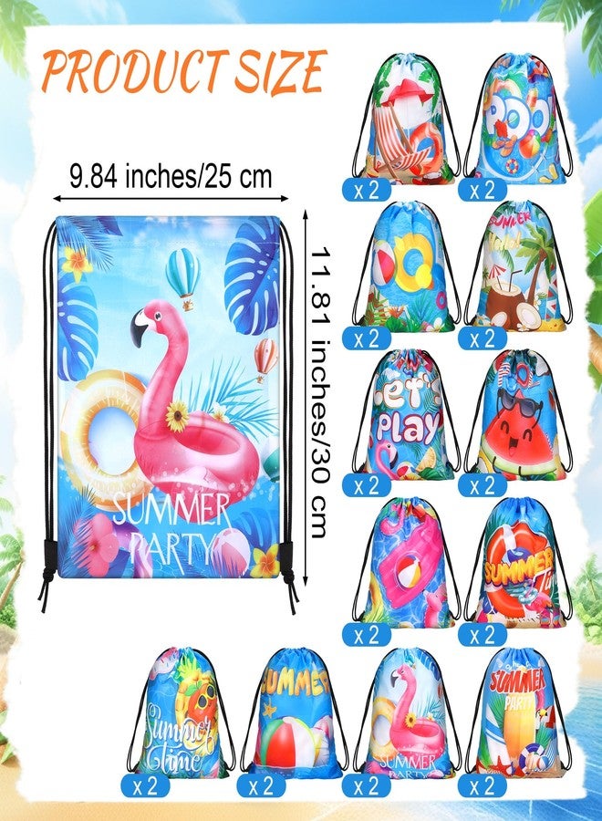MIMIND 24 Pcs Summer Pool Drawstring Bags Beach Drawstring Backpack Party Favor Bags Goodie Backpack Bag for Hawaiian Party - Image 2